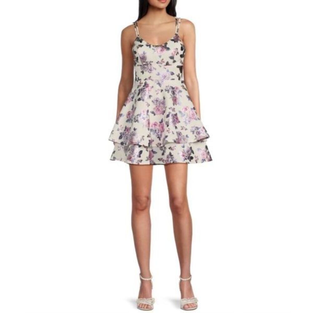 City Vibe Tiered Strappy Back Floral Print Mini Romper Dress | Juniors 9